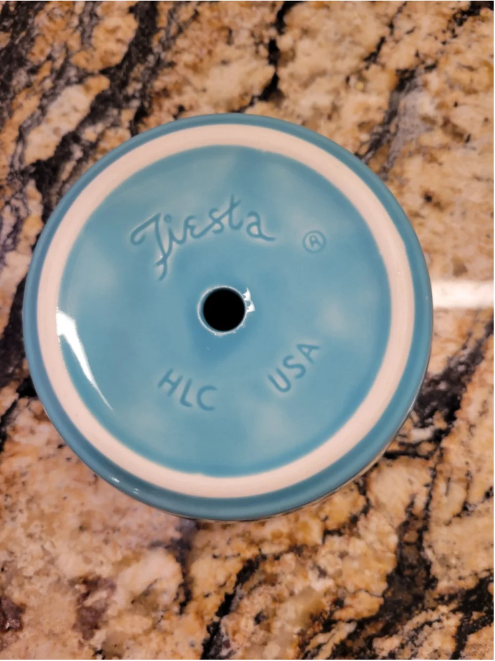 Fiesta Ware Turquoise Flower Pot Planter USA Ceramic Drain Hole Firing Cracks